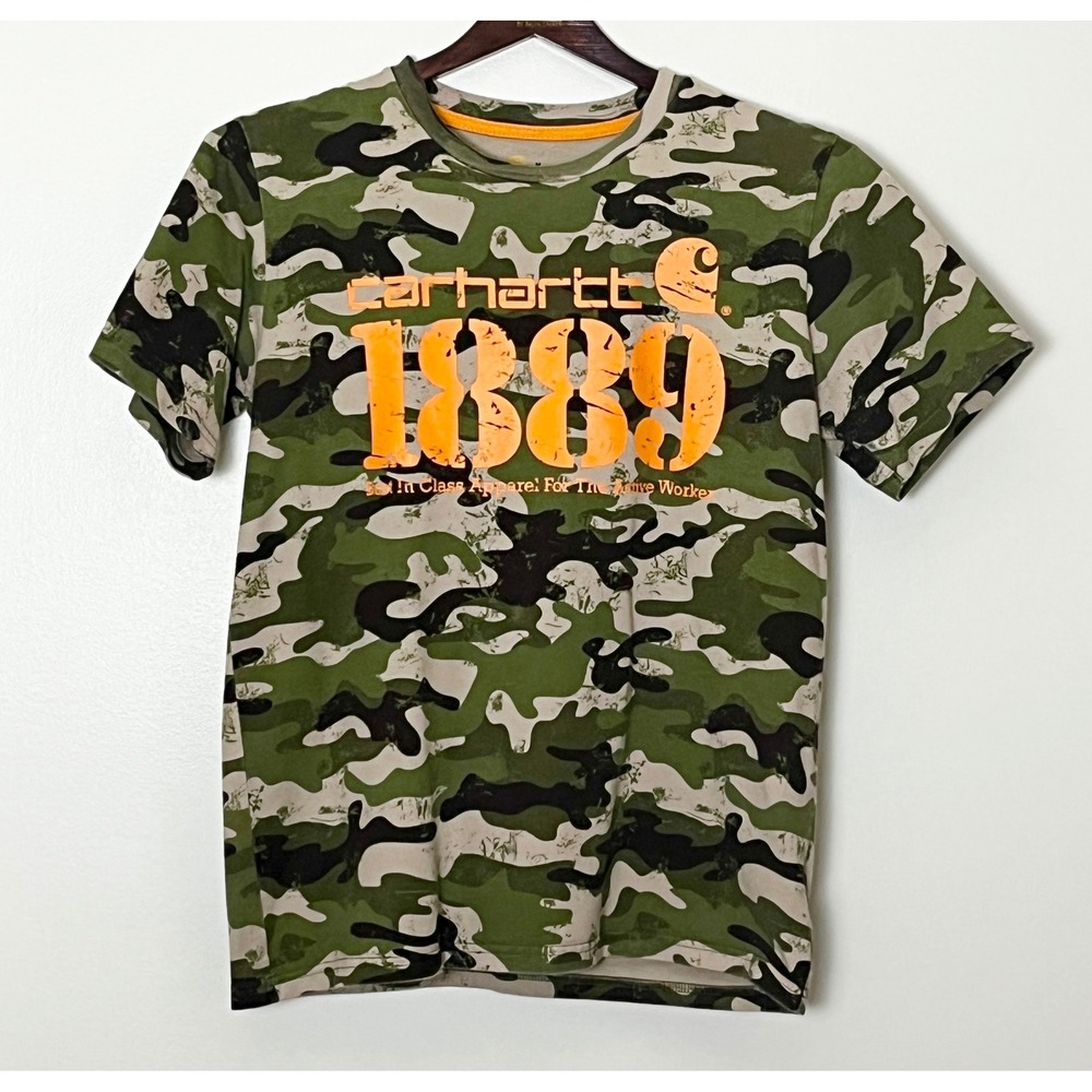 Carhartt Kids 1889 Graphic T-Shirt Boys Size M 10-12 Green Camo Cotton Tee